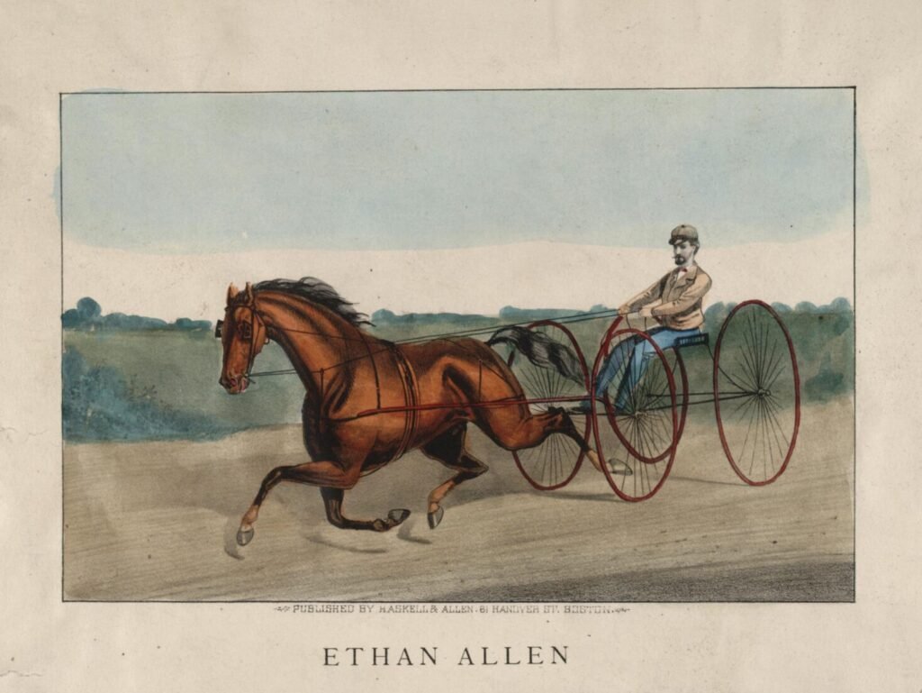 An illustration of trotting champion Ethan Allen from the Smithsonian Institution.